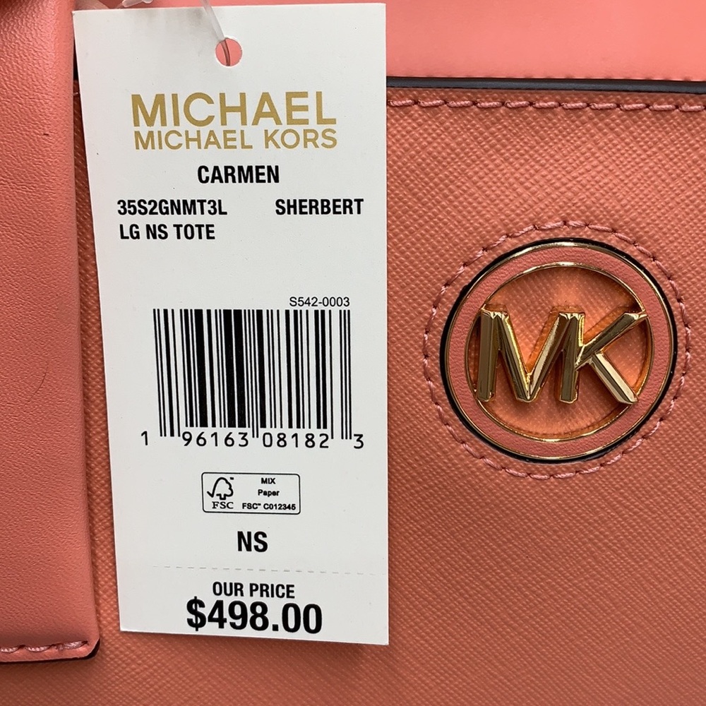 Michael Kors Carmen Large Leather NS Tote Sherbert - Picture 2 of 15